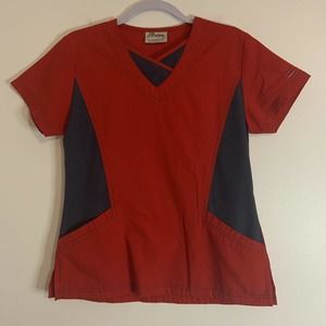 Reina Red Blue Mock V-Neck Scrub Top Medical Uniform XS